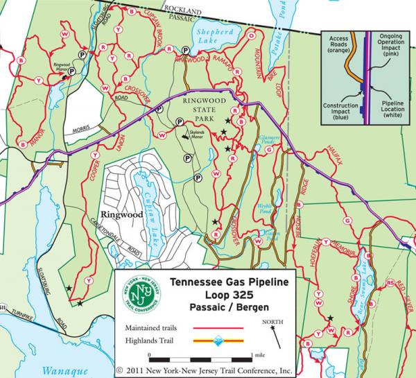 map of pipeline route through Ringwood State Park